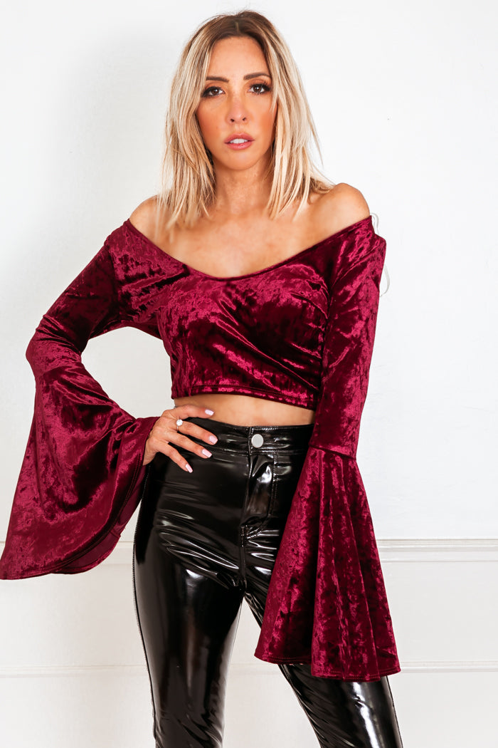 Bell-Sleeve Velvet Top