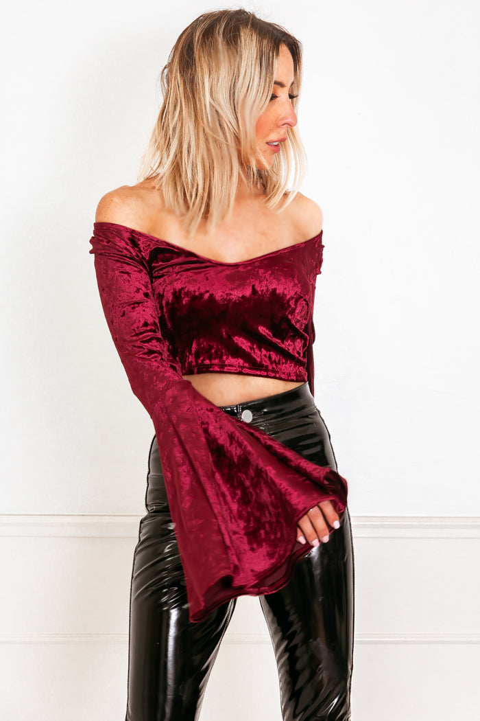 Bell-Sleeve Velvet Top