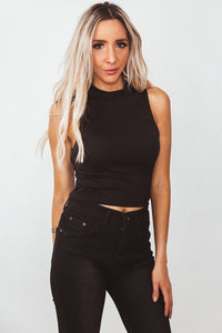 Mock Neck Sleeveless Tee - Black