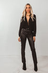 Faux Leather Pants With Contrast Binding