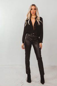 Faux Leather Pants With Contrast Binding