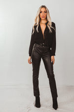 Faux Leather Pants With Contrast Binding