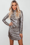 Liquid Metal Sequin Mini Dress - Silver