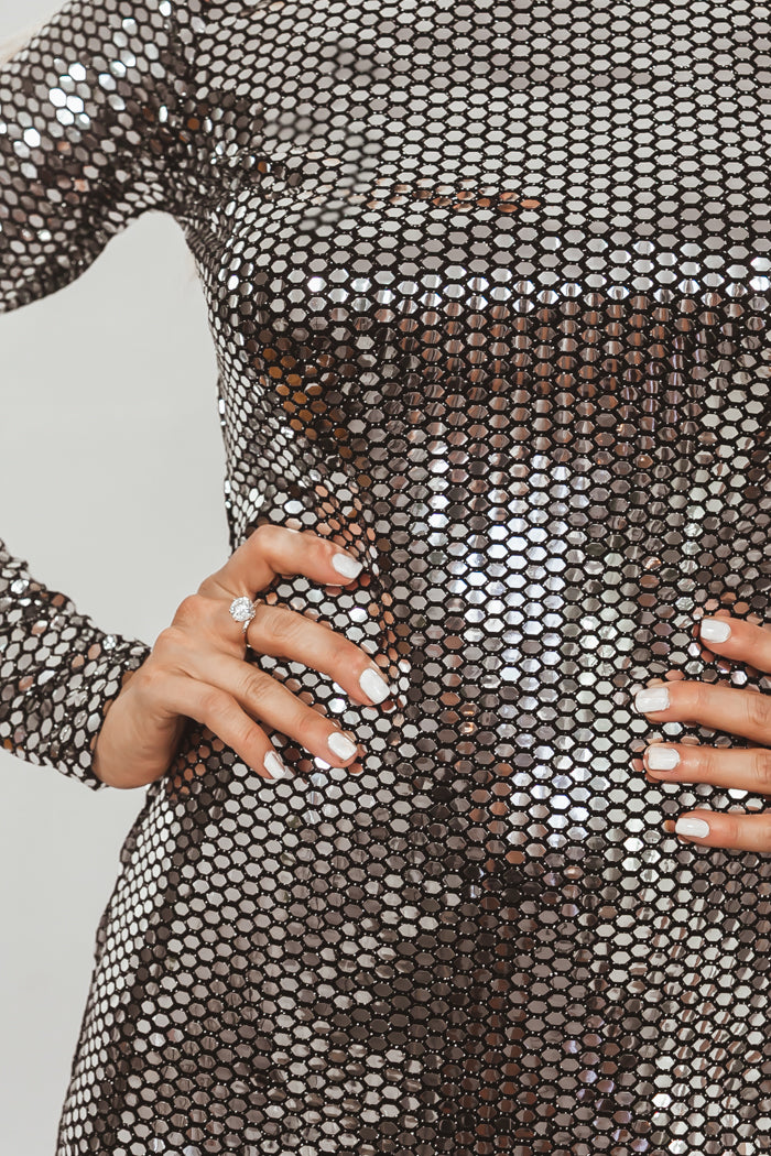 Liquid Metal Sequin Mini Dress - Silver Haute & Rebellious Liquid Metal Sequin Mini Dress - Silver Haute & Rebellious