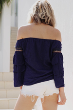 Off-Shoulder Tribal Embroidery Top - Navy /// ONLY 1-M LEFT/// - Haute & Rebellious