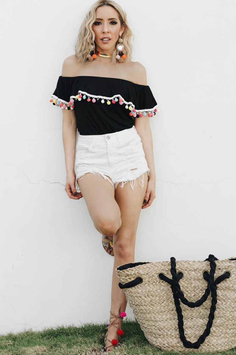 Pom-Pom Off-Shoulder Top - Black /// ONLY 1-M LEFT/// - Haute & Rebellious