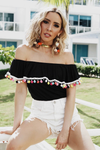 Pom-Pom Off-Shoulder Top - Black /// ONLY 1-M LEFT/// - Haute & Rebellious