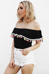 Pom-Pom Off-Shoulder Top - Black /// ONLY 1-M LEFT/// - Haute & Rebellious