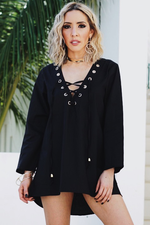 Lace-Up Beach Tunic - Black - Haute & Rebellious