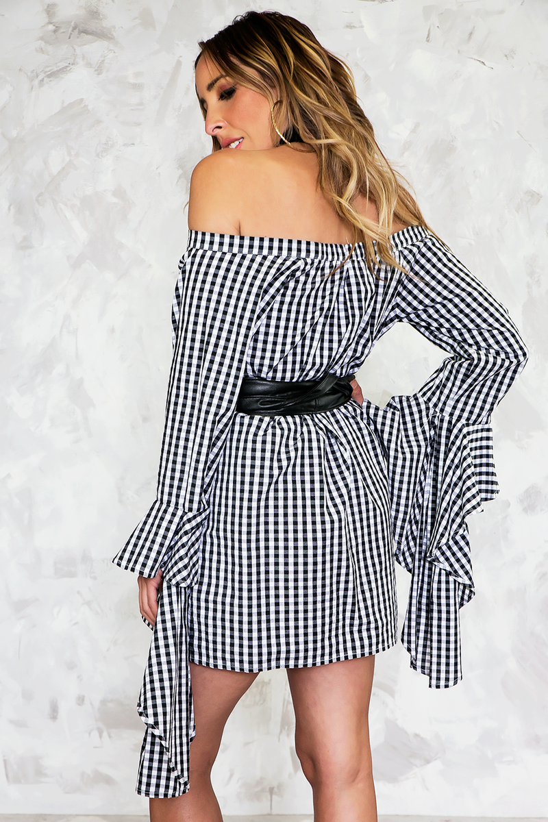 Gingham Off Shoulder Dress