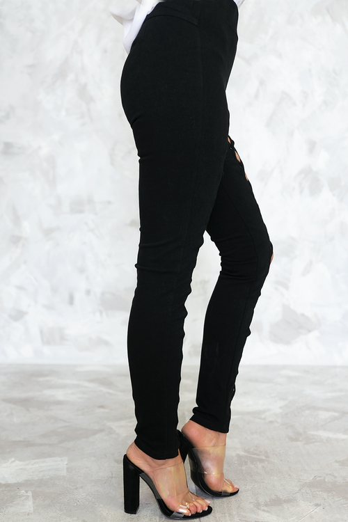 Lace-Up Cutout Pants - Black - Haute & Rebellious