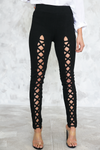 Lace-Up Cutout Pants - Black - Haute & Rebellious
