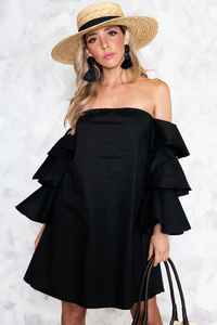 Talk About It Tiered Sleeve Dress - Black - Haute & Rebellious