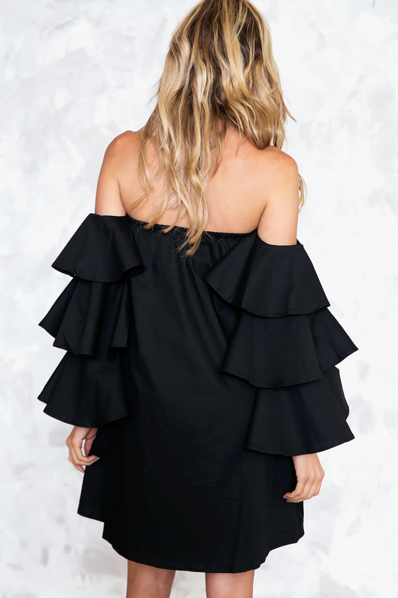 Talk About It Tiered Sleeve Dress - Black - Haute & Rebellious