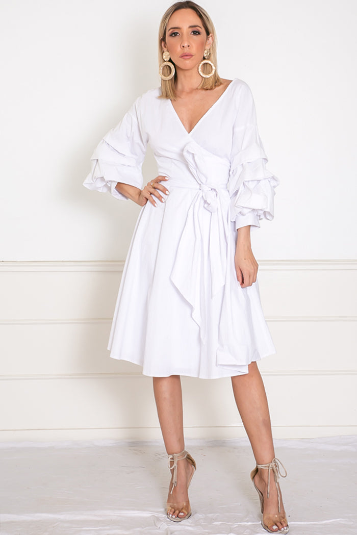 Wrap Mini Dress with Tie Waist - White