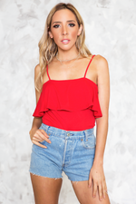 Can't Hide Ruffle Off-Shoulder Tee - Red - Haute & Rebellious