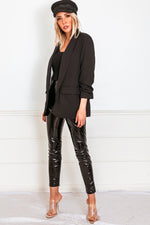 Shawl Collar Blazer with Ruched Sleeve - Black