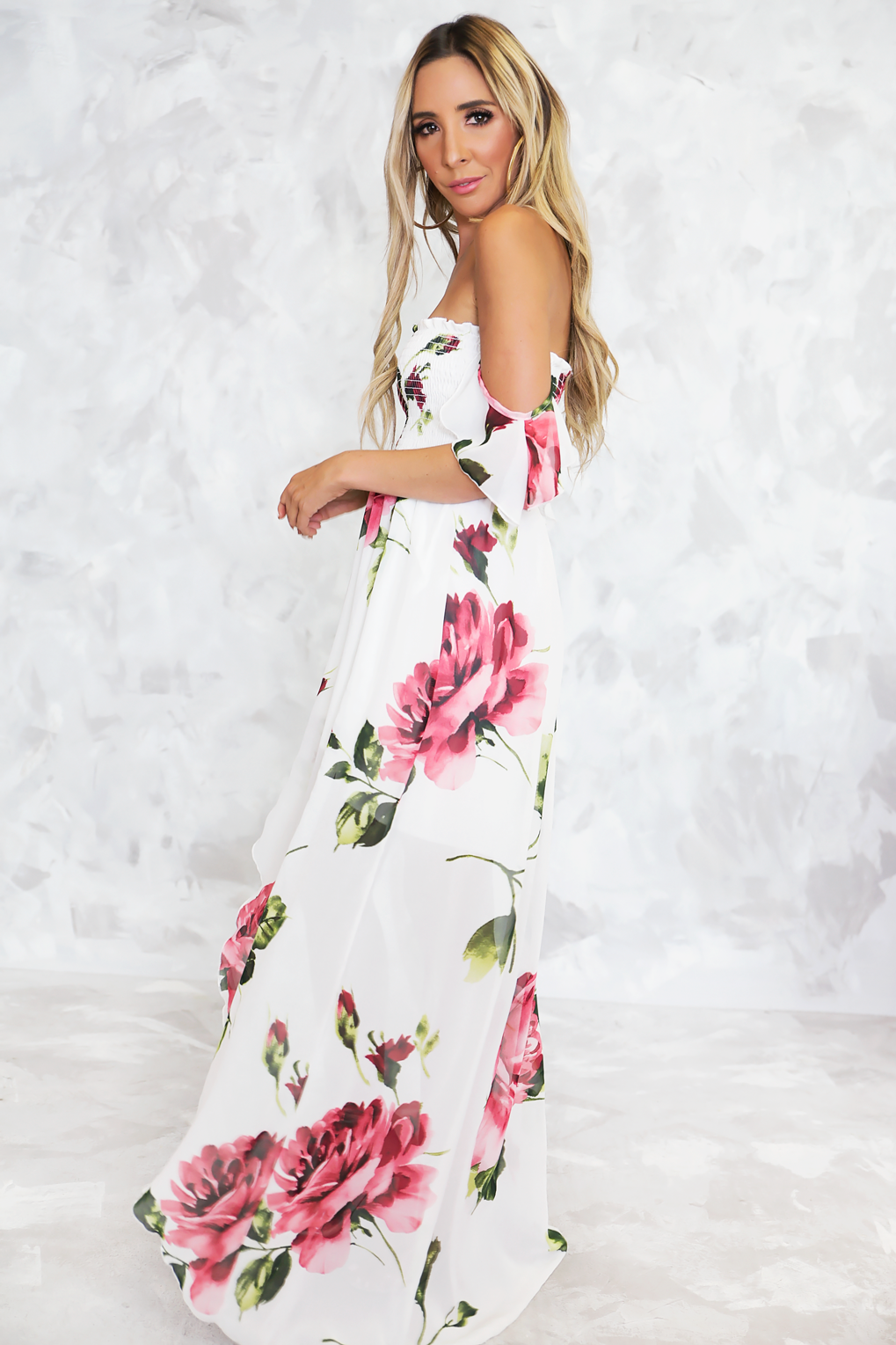 Make Nice Off-Shoulder Floral Midi - Haute & Rebellious