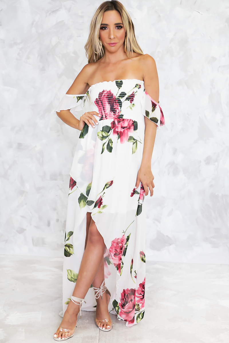 Make Nice Off-Shoulder Floral Midi - Haute & Rebellious