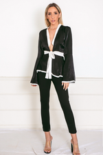Satin Kimono Top with Tie Waist