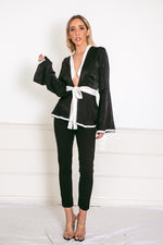 Satin Kimono Top with Tie Waist