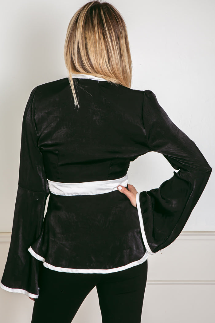 Satin Kimono Top with Tie Waist
