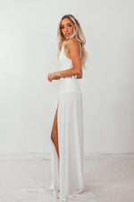 Double-Slit Maxi Dress with Straps - White – Haute & Rebellious