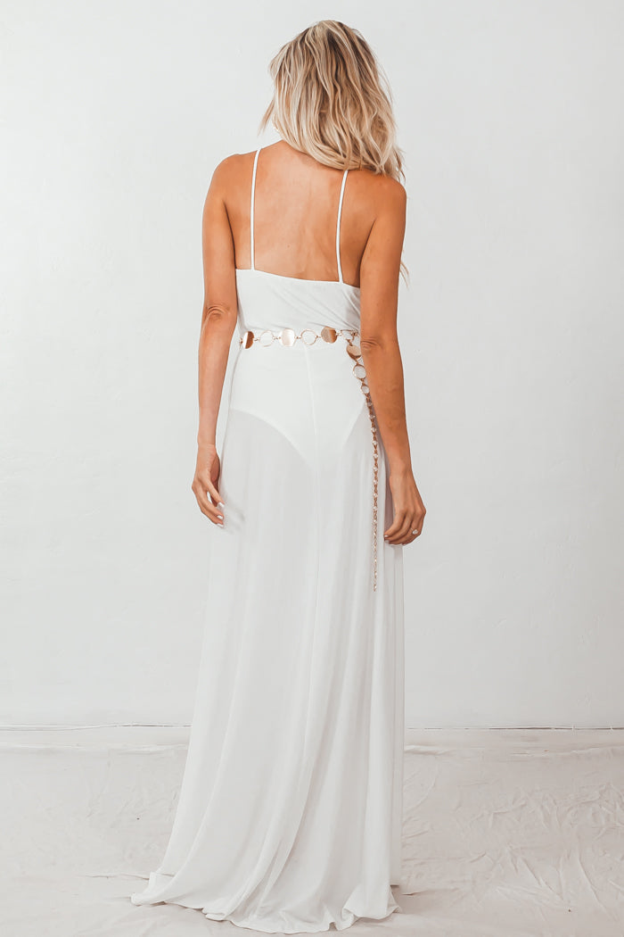 Double-Slit Maxi Dress with Straps - White L / IVORY / 04333 Double-Slit Maxi Dress with Straps - White L / IVORY / 04333