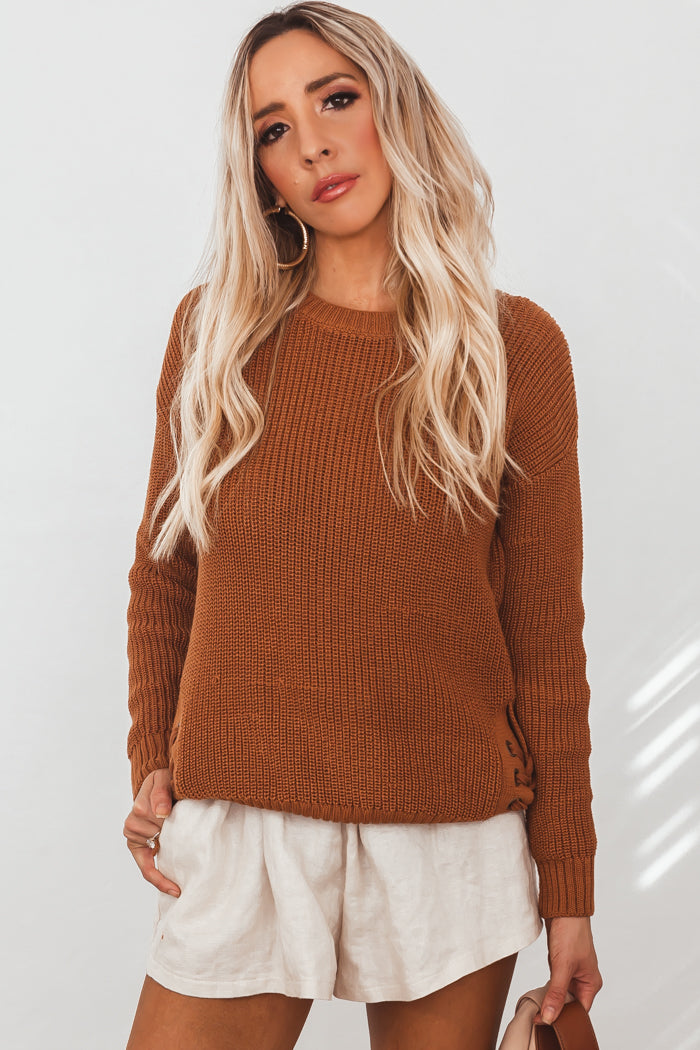 Knit Sweater With Side Lace-Up Detail