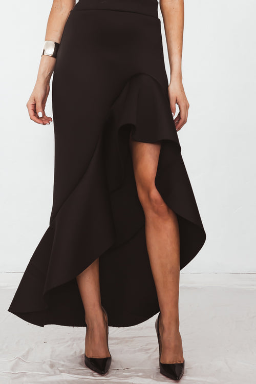 Ruffle Maxi Skirt with Asymmetric Hem