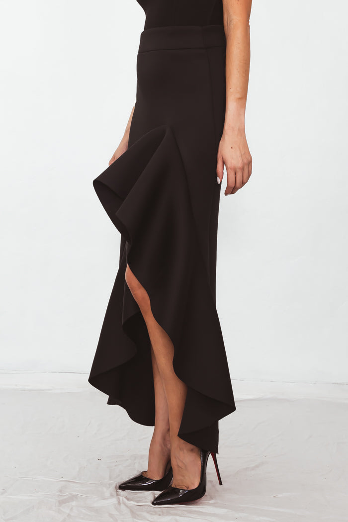 Ruffle Maxi Skirt with Asymmetric Hem