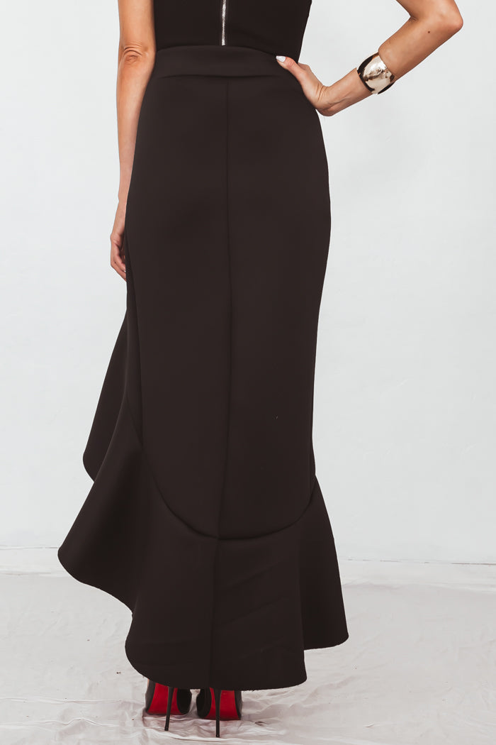 Ruffle Maxi Skirt with Asymmetric Hem