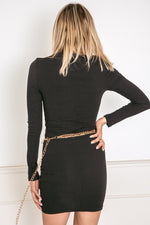 Long Sleeve Ribbed Mini Dress - Black