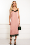 Satin Midi Dress with Lace Trim - Mauve