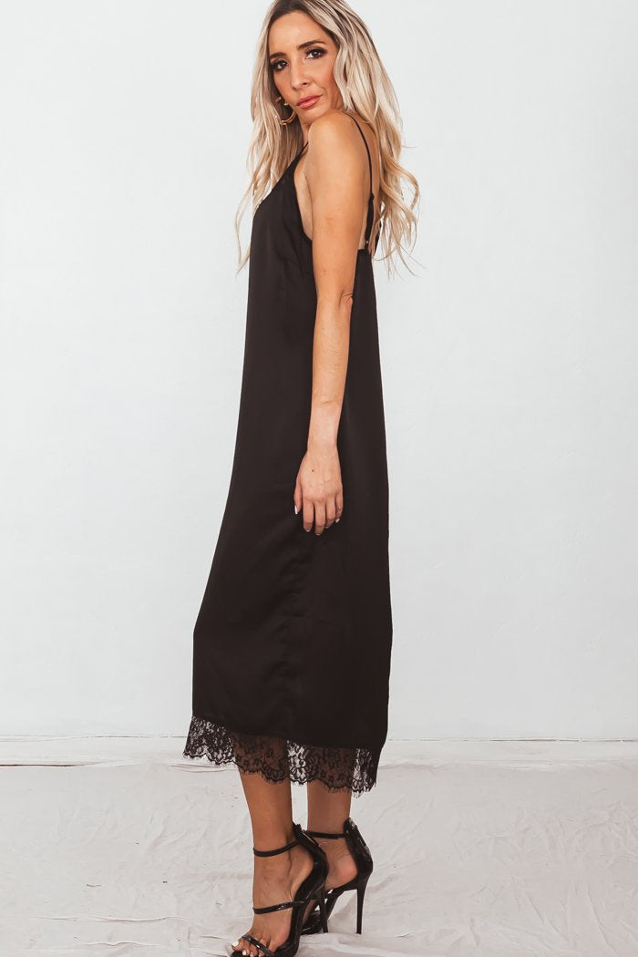 black meela lace trim dress Black Meela Lace Trim Dress