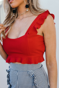 Ruffle Crop Top - Red