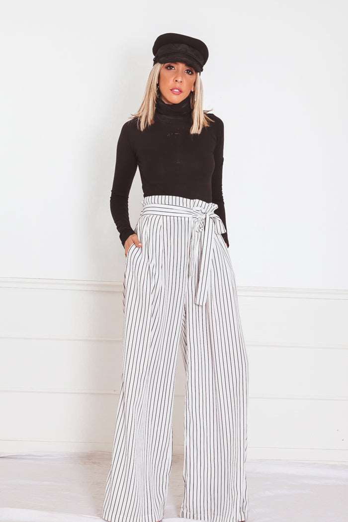 Striped Palazzo Pant with Tie Waist