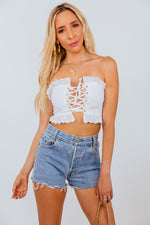 Lace-Up Linen Eyelet Top
