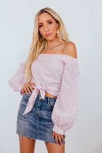 Off-Shoulder Striped Long Sleeve Top