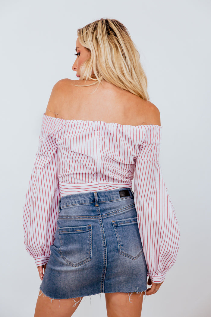 Off-Shoulder Striped Long Sleeve Top