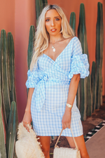 Gingham Wrap Tie Mini Dress