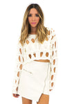 BECKET HOLED CROP SWEATER - White - Haute & Rebellious
