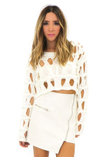 BECKET HOLED CROP SWEATER - White - Haute & Rebellious