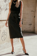 Leather Midi Skirt with Waist-Tie
