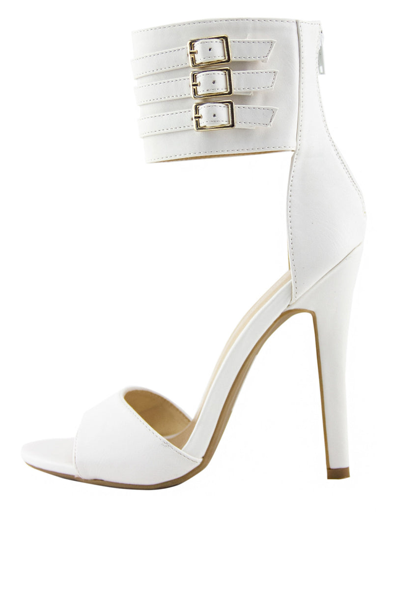 PHOEBE ANKLE STRAP HIGH HEEL SANDAL - White - Haute & Rebellious