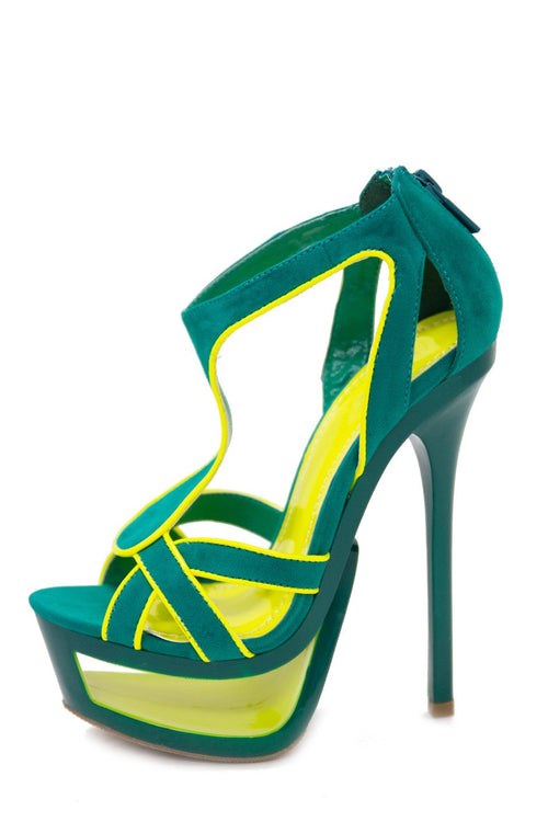 JENNA CUTOUT PLATFORM HEEL - Green/Neon Lime (Final Sale) - Haute & Rebellious