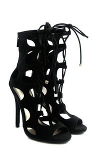 Lea Lace-Up Sandal Heel - Black - Haute & Rebellious