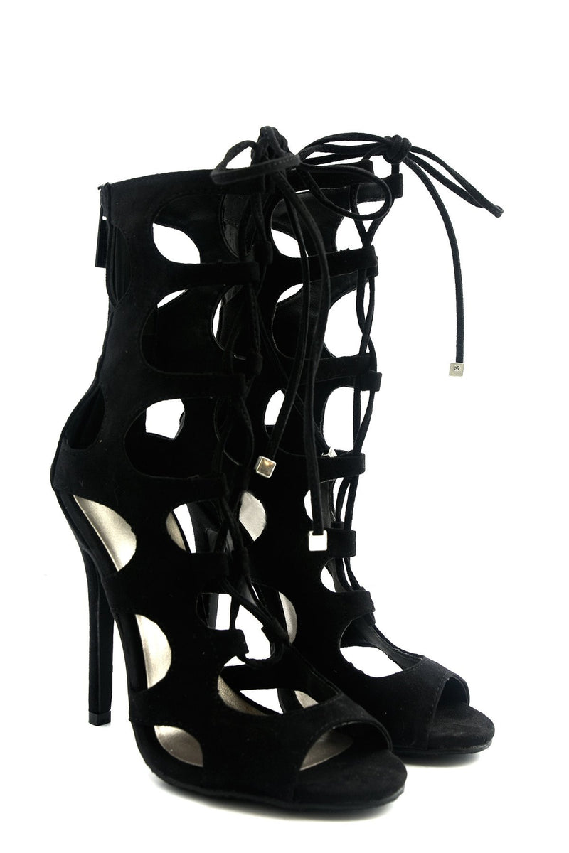 Lea Lace-Up Sandal Heel - Black - Haute & Rebellious