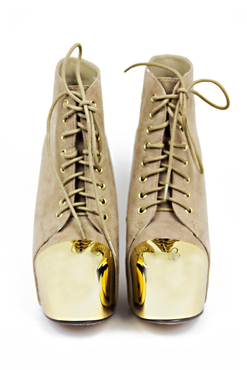GOLD PLATED PLATFORM BOOTS - Beige/Gold - Haute & Rebellious