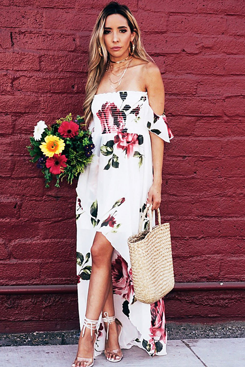 Make Nice Off-Shoulder Floral Midi - Haute & Rebellious